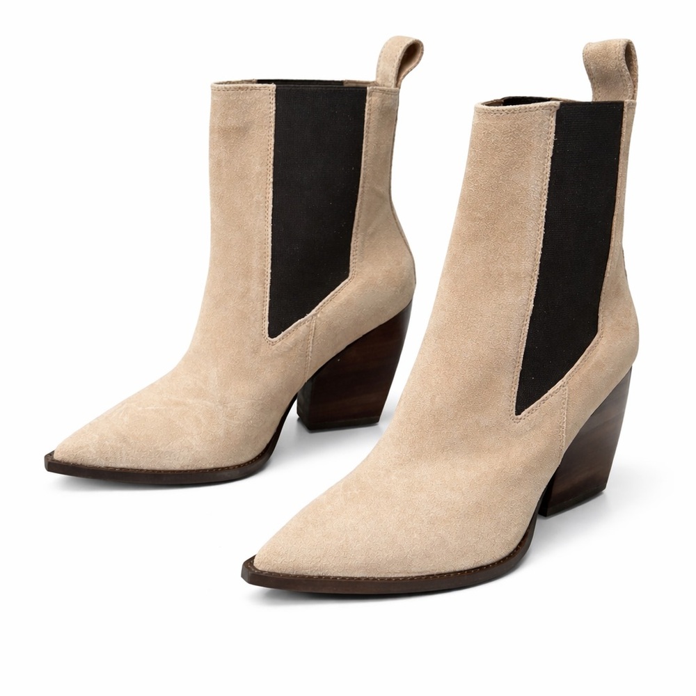 AllSaints Ria Suede Ankle Boots Sz 8 EU 38 Beige Chelsea Pointed Toe NEW - Picture 2 of 6